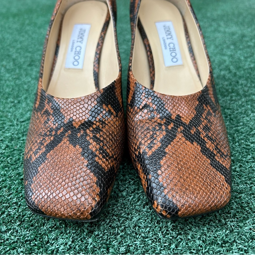 Jimmy Choo Marcela Snake Print Heel Leather Brown Black 39.5 - Picture 5 of 14